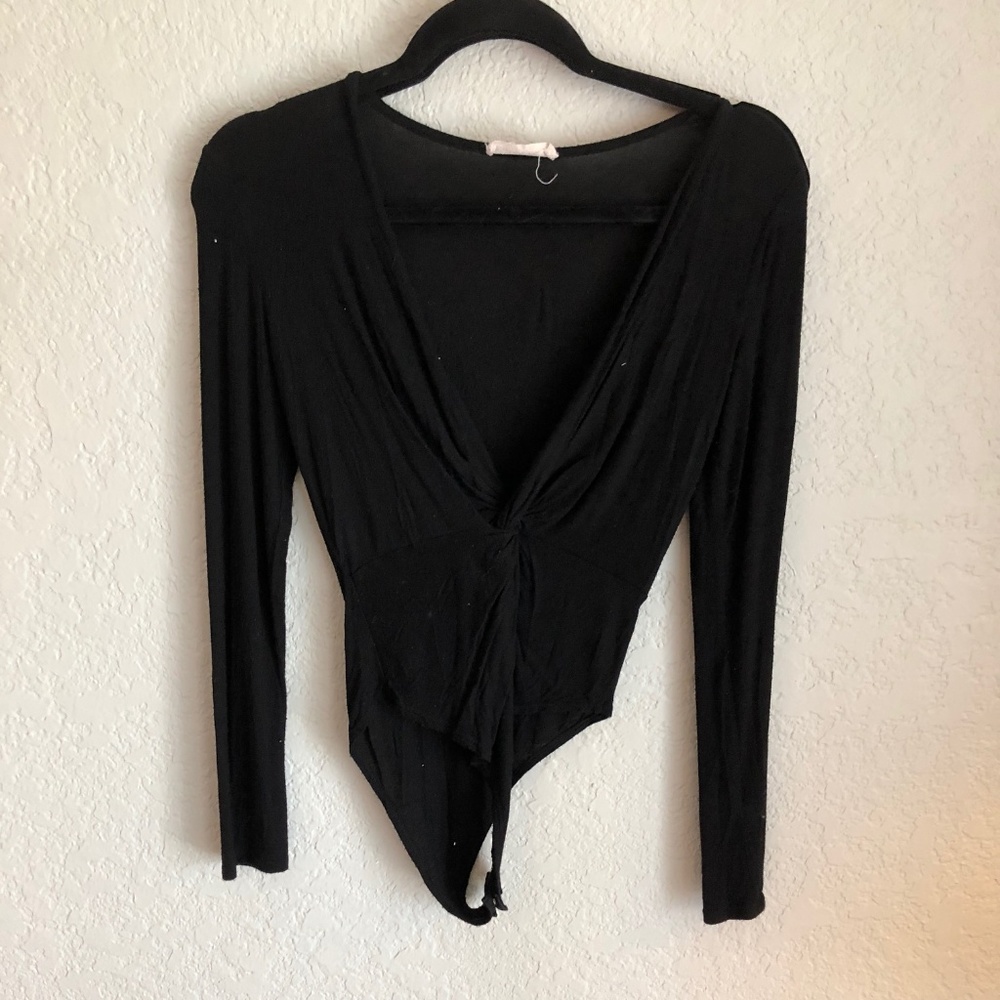 Black Deep V Bodysuit w/ Knot Detail Sz. S